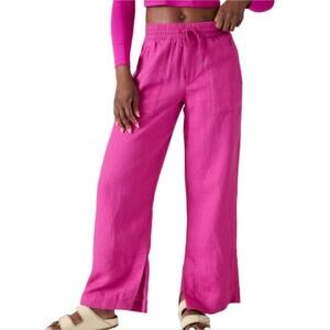 Ellen Tracy Magenta Fuscia Pink 100% Linen Pull On Boho Wide Leg Pants‎ Size 12